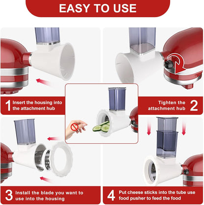 Upgraded Version - Cheese Grater Slicer Shredder Attachments for All KitchenAid Stand Mixers, Food Slicers Salad Maker Accessory Vegetable Chopper with 4 Blades Dishwasher Safe