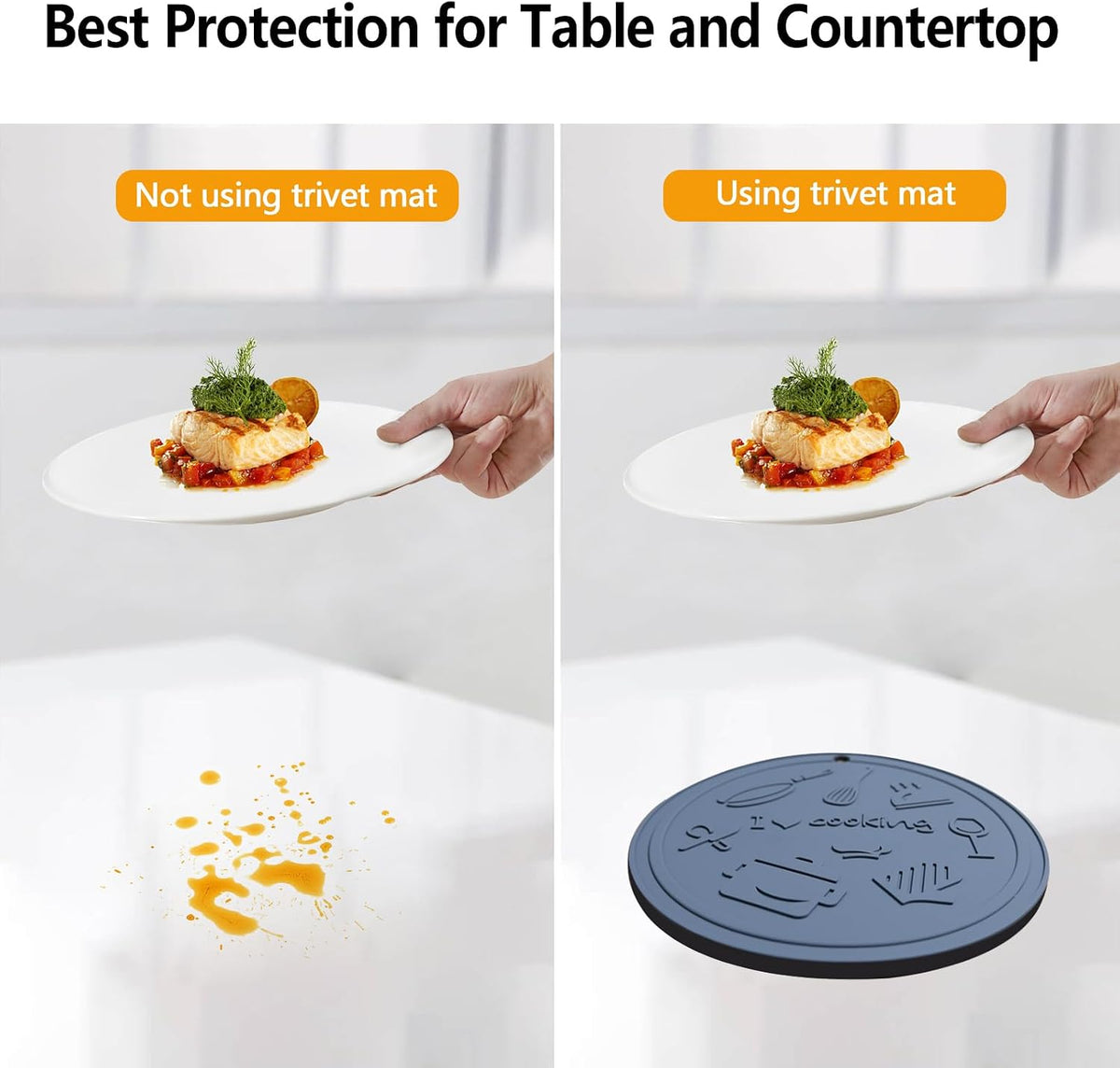 Silicone Trivet Mats - 3 Heat Resistant Pot Holders, Non-Slip Hot Pads for Kitchen, Food Grade Silicone, BPA Free, Easy to Wash (Black Gray)