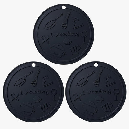 Silicone Trivet Mats - 3 Heat Resistant Pot Holders, Non-Slip Hot Pads for Kitchen, Food Grade Silicone, BPA Free, Easy to Wash (Black Gray)