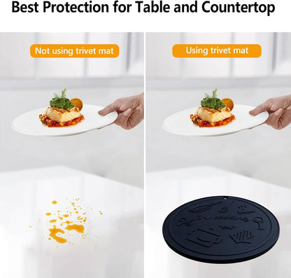 Silicone Trivet Mats - 3 Heat Resistant Pot Holders, Non-Slip Hot Pads for Kitchen, Food Grade Silicone, BPA Free, Easy to Wash (Black Gray)