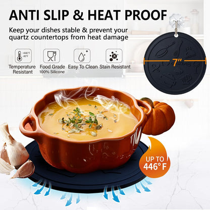 Silicone Trivet Mats - 3 Heat Resistant Pot Holders, Non-Slip Hot Pads for Kitchen, Food Grade Silicone, BPA Free, Easy to Wash (Black Gray)