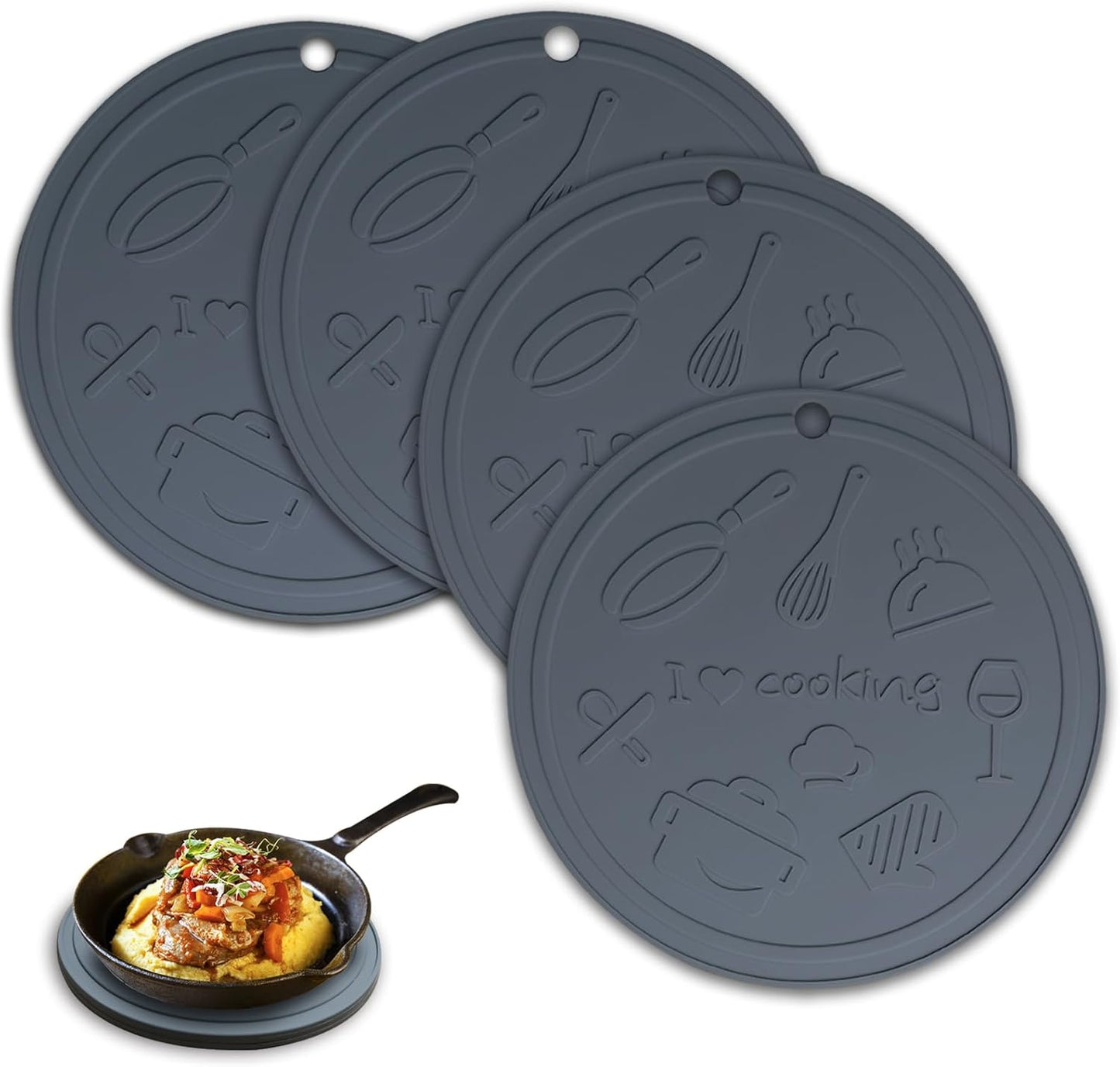 Silicone Trivet Mats - 3 Heat Resistant Pot Holders, Non-Slip Hot Pads for Kitchen, Food Grade Silicone, BPA Free, Easy to Wash (Black Gray)