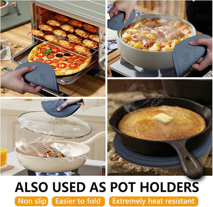 Silicone Trivet Mats - 3 Heat Resistant Pot Holders, Non-Slip Hot Pads for Kitchen, Food Grade Silicone, BPA Free, Easy to Wash (Black Gray)