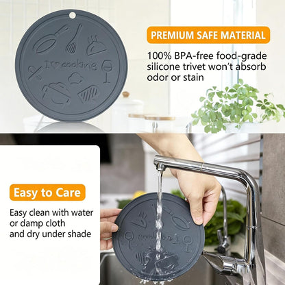 Silicone Trivet Mats - 3 Heat Resistant Pot Holders, Non-Slip Hot Pads for Kitchen, Food Grade Silicone, BPA Free, Easy to Wash (Black Gray)