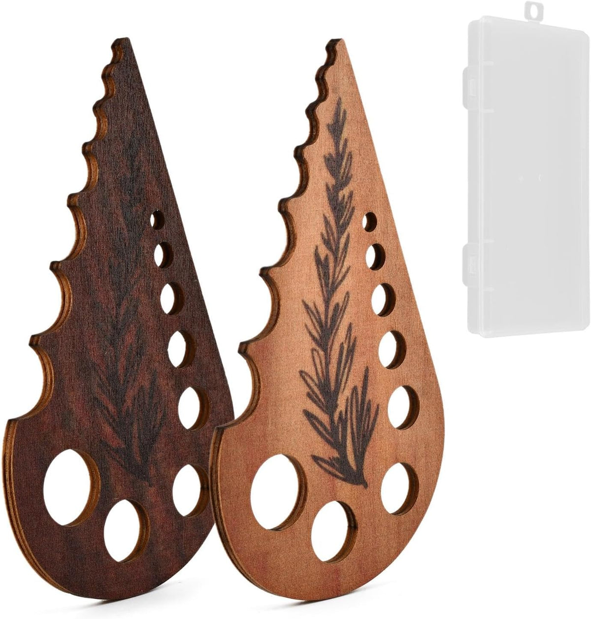 8 Hole Wooden Herb Stripper, Vegetable Leaf Separator, Herb Stem Stripper Chopper Tool Supplies with Storage Case, Quick Leaf Stripping Kitchen Gadget for Kale, Rosemary, and Basil