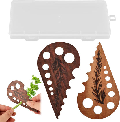 8 Hole Wooden Herb Stripper, Vegetable Leaf Separator, Herb Stem Stripper Chopper Tool Supplies with Storage Case, Quick Leaf Stripping Kitchen Gadget for Kale, Rosemary, and Basil