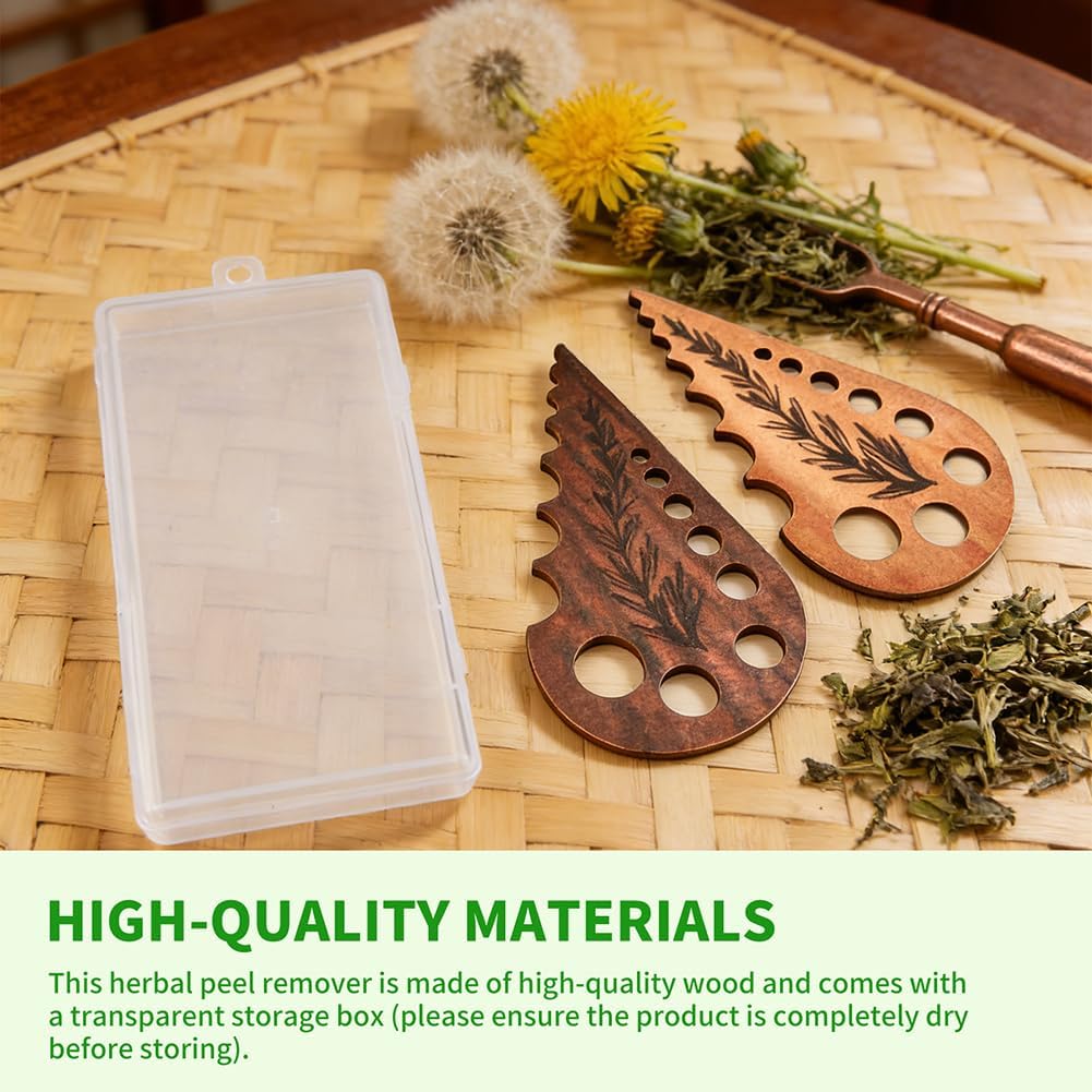 8 Hole Wooden Herb Stripper, Vegetable Leaf Separator, Herb Stem Stripper Chopper Tool Supplies with Storage Case, Quick Leaf Stripping Kitchen Gadget for Kale, Rosemary, and Basil