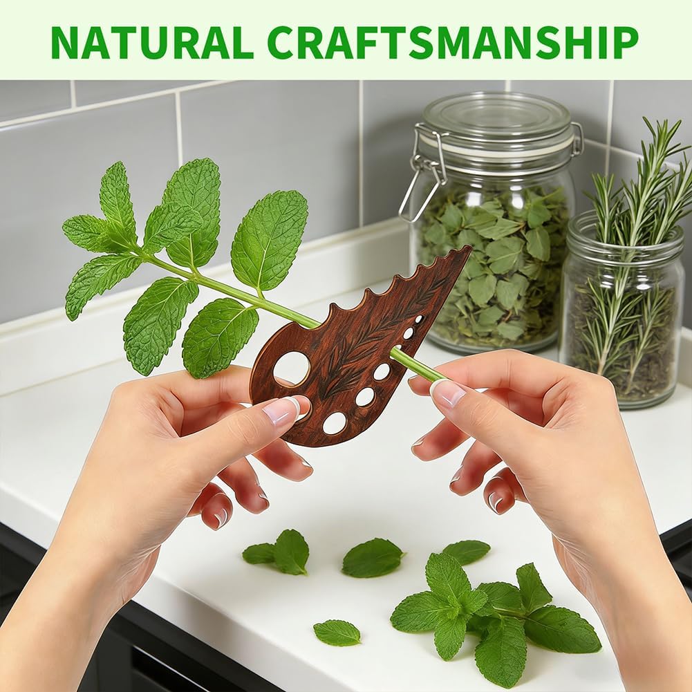 8 Hole Wooden Herb Stripper, Vegetable Leaf Separator, Herb Stem Stripper Chopper Tool Supplies with Storage Case, Quick Leaf Stripping Kitchen Gadget for Kale, Rosemary, and Basil