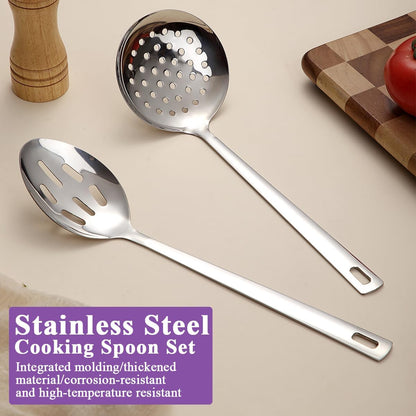 Slotted Spoons for Straining 2 pcs 13", Stainless Steel Kitchen Spider Strainer Skimmer Ladle for Straining Pasta/Cooking/Frying, Metal Kitchen Utensils Pasta Spoon