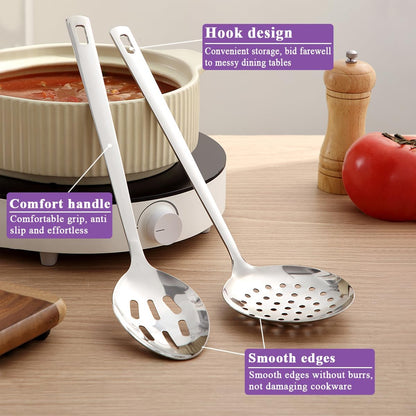 Slotted Spoons for Straining 2 pcs 13", Stainless Steel Kitchen Spider Strainer Skimmer Ladle for Straining Pasta/Cooking/Frying, Metal Kitchen Utensils Pasta Spoon