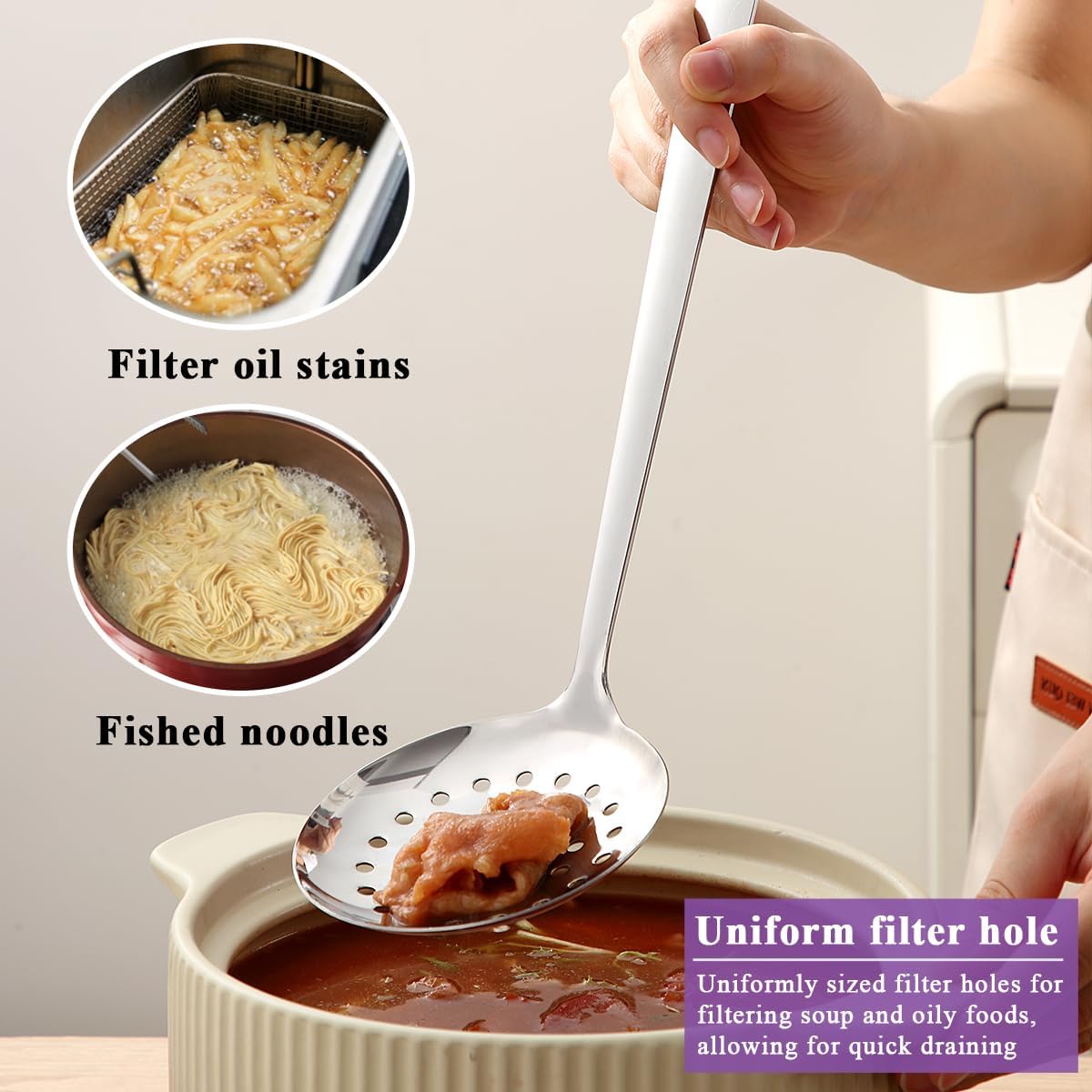 Slotted Spoons for Straining 2 pcs 13", Stainless Steel Kitchen Spider Strainer Skimmer Ladle for Straining Pasta/Cooking/Frying, Metal Kitchen Utensils Pasta Spoon