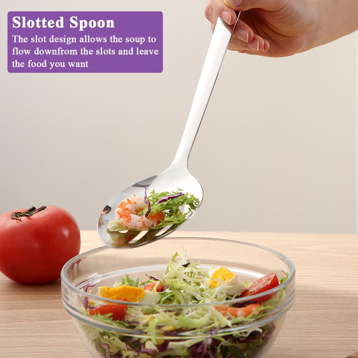 Slotted Spoons for Straining 2 pcs 13", Stainless Steel Kitchen Spider Strainer Skimmer Ladle for Straining Pasta/Cooking/Frying, Metal Kitchen Utensils Pasta Spoon