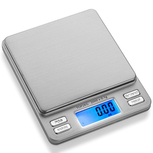 Pro Digital Pocket Scale – 2000g x 0.1g Precision Gram Scale with LCD Display, 6 Weighing Units, Hold & Count Functions – Includes 2 Trays and Batteries (Silver)
