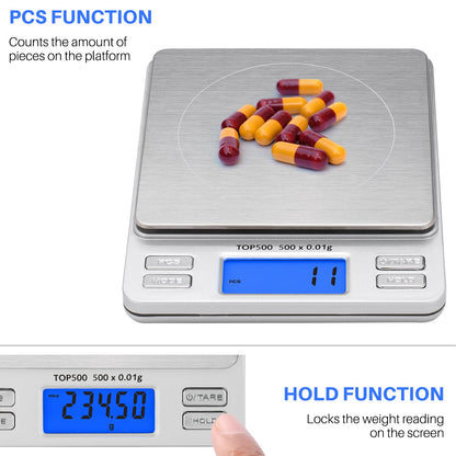 Pro Digital Pocket Scale – 2000g x 0.1g Precision Gram Scale with LCD Display, 6 Weighing Units, Hold & Count Functions – Includes 2 Trays and Batteries (Silver)