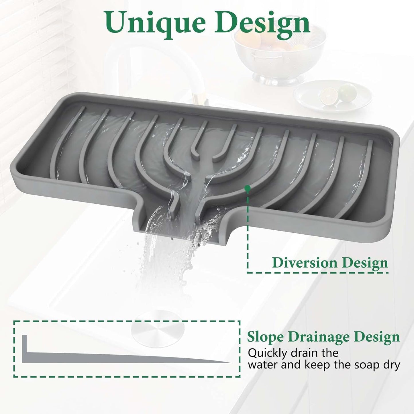 Sponge Holder for Kitchen Sink, 10"x 4" Kitchen Sink Organizer, Sink Caddy and Soap Tray,Compatible with Scrub Daddy, Kitchen Sink Accessories (Grey)