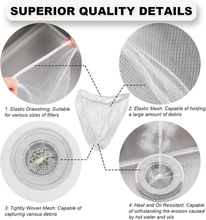 250 Pack Disposable Drain Covers, Disposable Mesh Sink Strainer Pouches for Sourdough, One Use Sourdough Drain Catcher Mesh Cover Nets for Kitchen Sink, Strainer Pouches Kitchen and Bathroom
