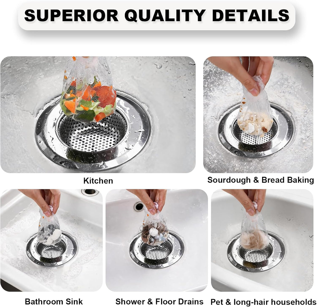250 Pack Disposable Drain Covers, Disposable Mesh Sink Strainer Pouches for Sourdough, One Use Sourdough Drain Catcher Mesh Cover Nets for Kitchen Sink, Strainer Pouches Kitchen and Bathroom