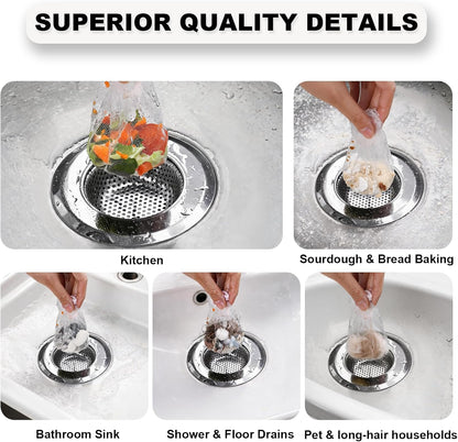 250 Pack Disposable Drain Covers, Disposable Mesh Sink Strainer Pouches for Sourdough, One Use Sourdough Drain Catcher Mesh Cover Nets for Kitchen Sink, Strainer Pouches Kitchen and Bathroom
