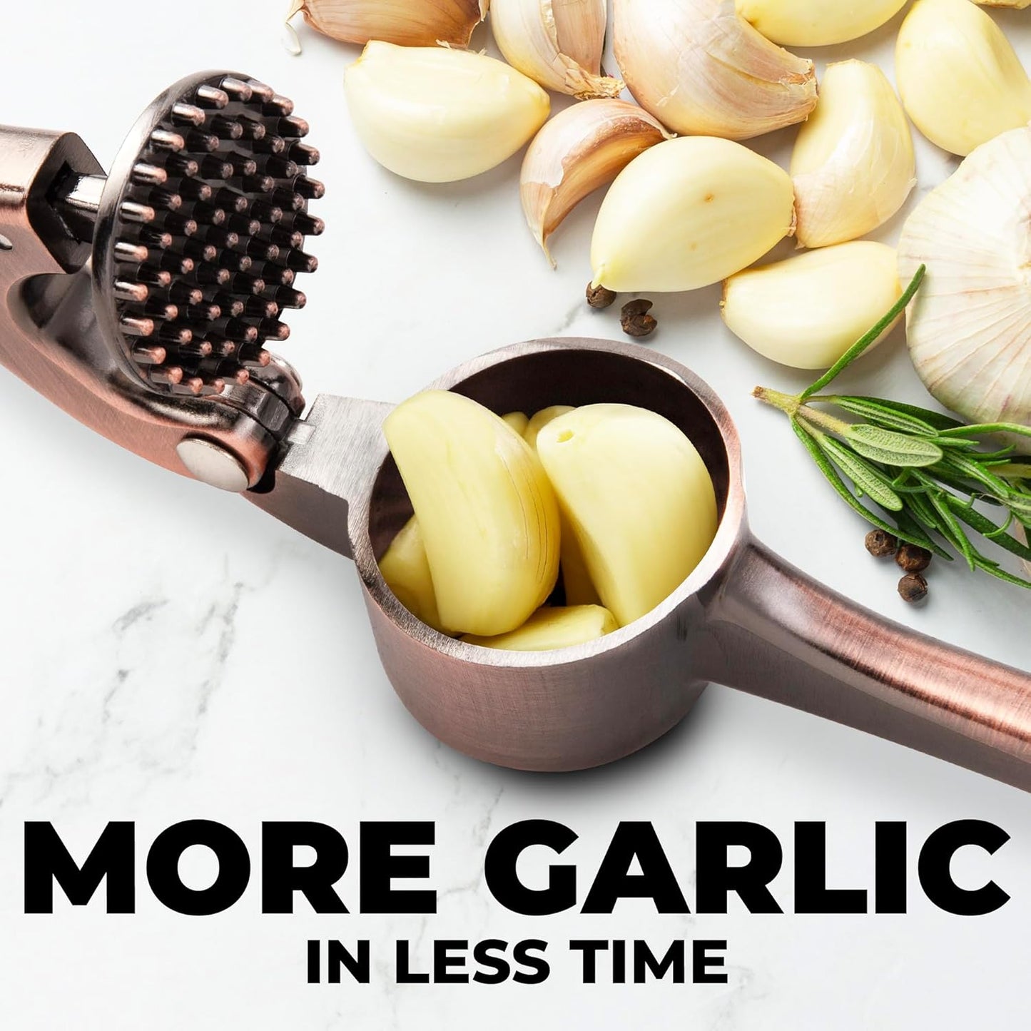 Large Premium Garlic Press Set - Bigger Bowl for Bigger Garlic - Rust Proof Garlic Mincer Tool - Easy-Squeeze, Easy-Clean Silicone Garlic Peeler & Brush (Silver)