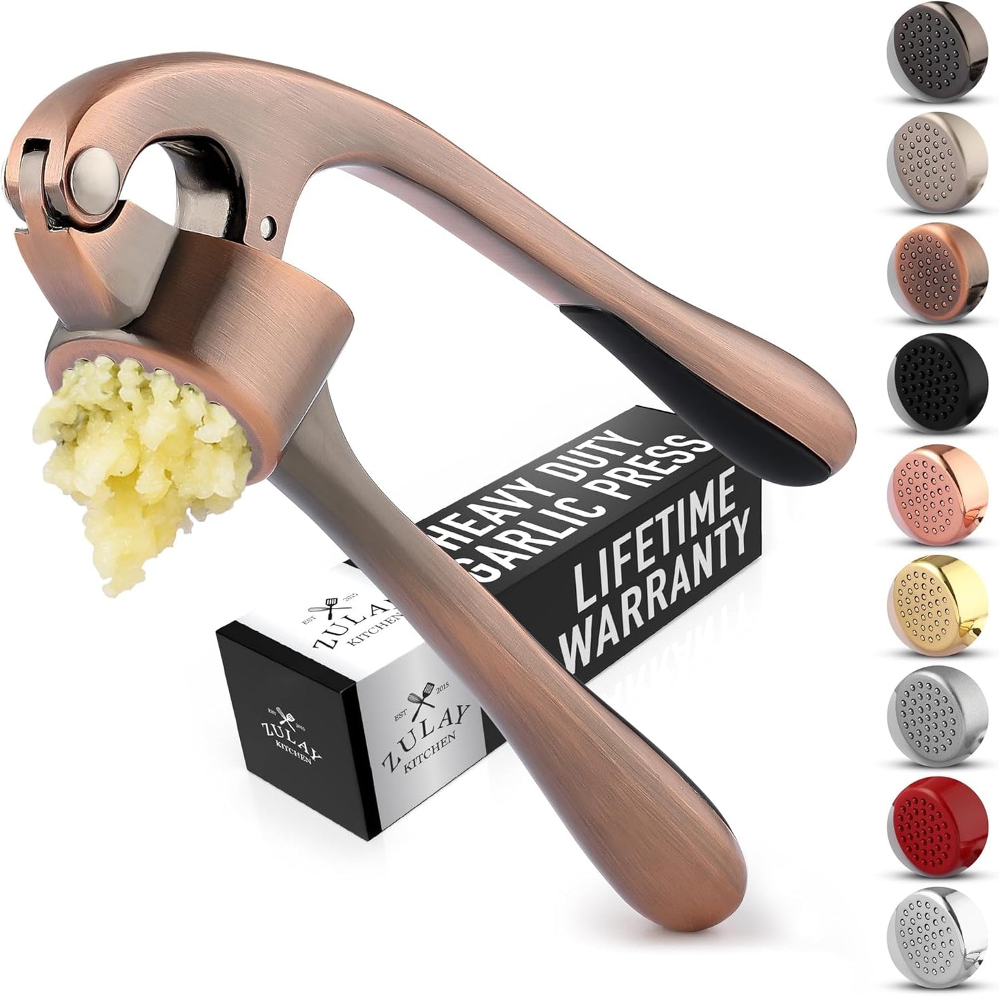 Large Premium Garlic Press Set - Bigger Bowl for Bigger Garlic - Rust Proof Garlic Mincer Tool - Easy-Squeeze, Easy-Clean Silicone Garlic Peeler & Brush (Silver)