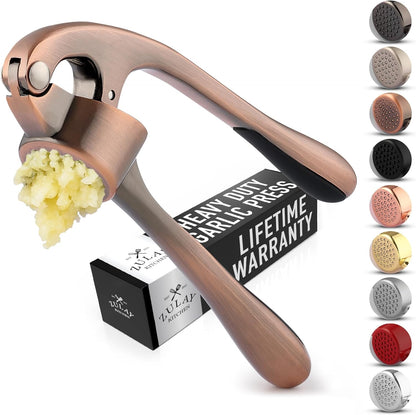 Large Premium Garlic Press Set - Bigger Bowl for Bigger Garlic - Rust Proof Garlic Mincer Tool - Easy-Squeeze, Easy-Clean Silicone Garlic Peeler & Brush (Silver)