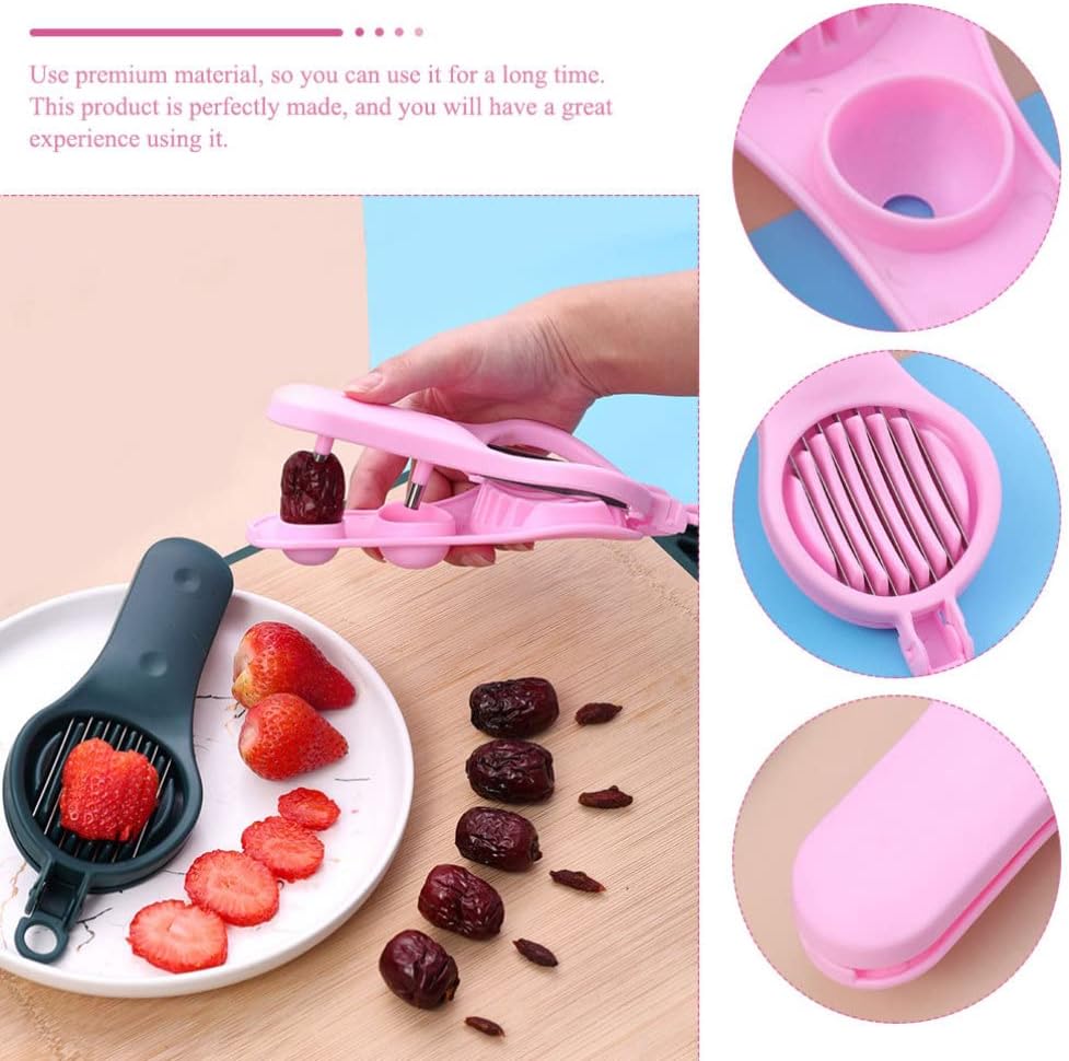 Fruit Pitter Remover Cherry Pitter Tool Cherry Olive Remover Tool Stainless Steel Fruit Cherry Corer Tool Manual Strawberry Slicer for Home Kitchen Pink Cherry Pit Remover Tool