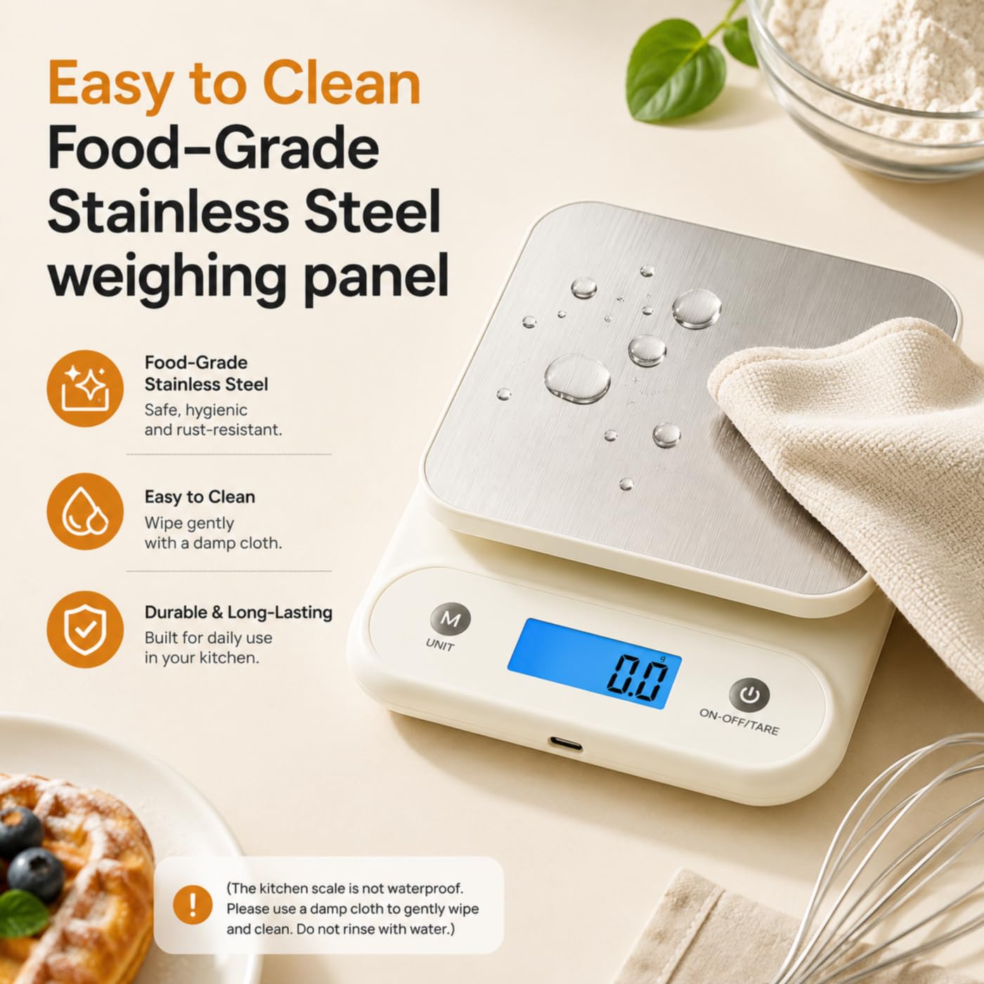 Digital Food Scale for Kitchen 11lb/0.1oz, 5kg/0.1g, Kitchen Scale for Cooking Baking, Built-in 300mAh Li-Battery, Rechargeable Type-C Charging White (1)