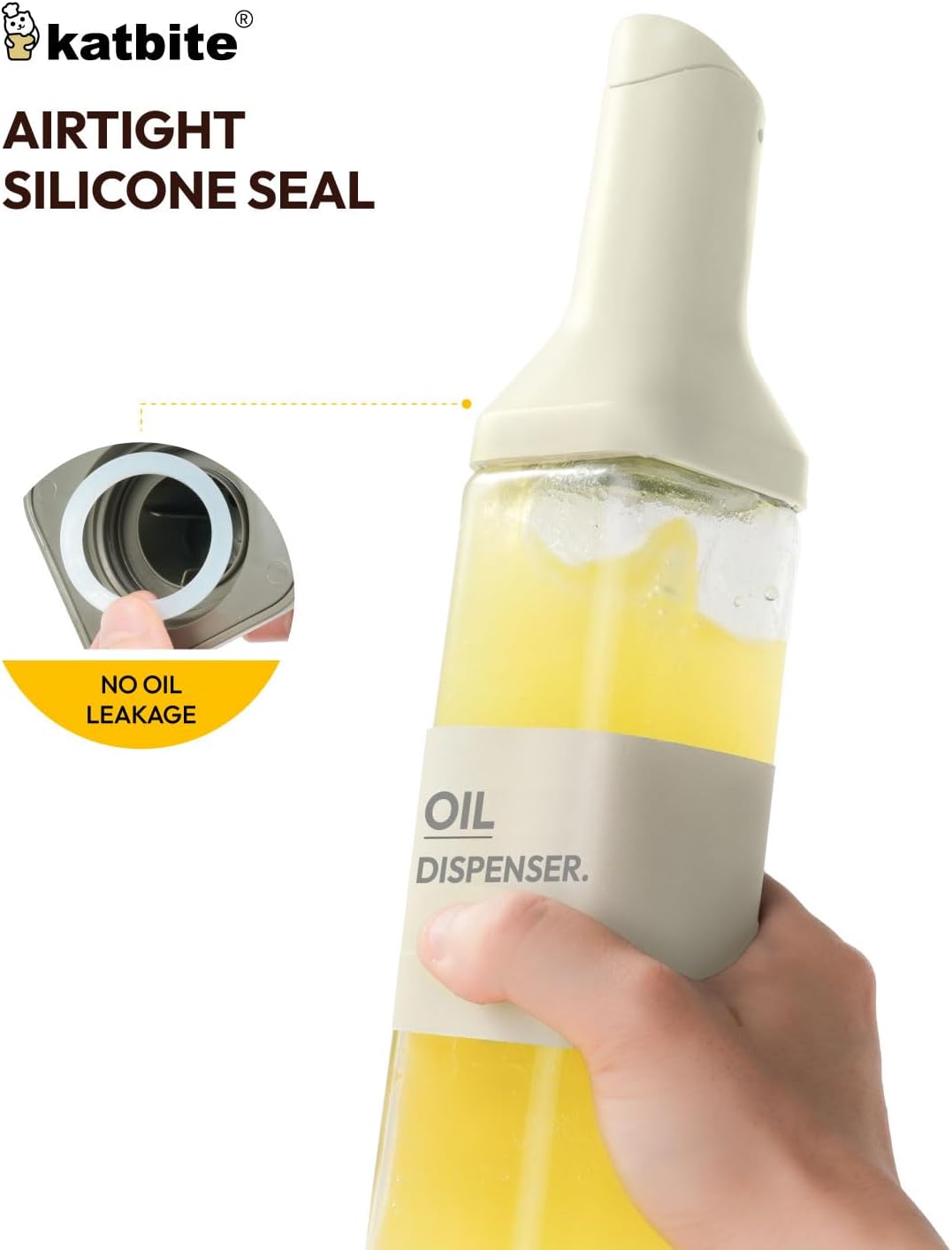 16oz Glass Olive Oil Dispenser Bottle for Kitchen Cooking - Leakproof Kitchen Essential with Precise Pouring Spout for Salad, Air Fryer, BBQ, Non-Stick Pans, Easy Refill and Use, Light Grey