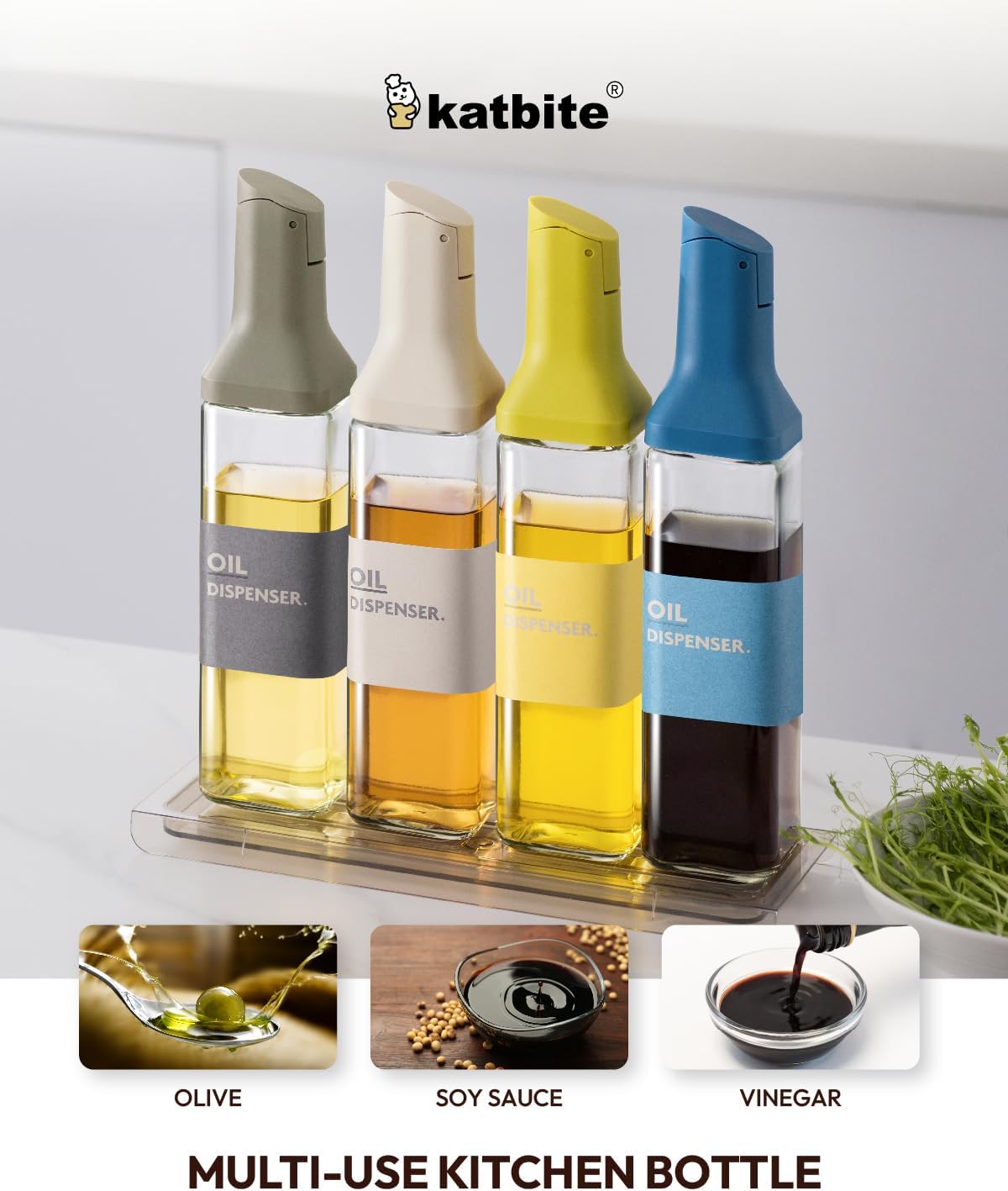16oz Glass Olive Oil Dispenser Bottle for Kitchen Cooking - Leakproof Kitchen Essential with Precise Pouring Spout for Salad, Air Fryer, BBQ, Non-Stick Pans, Easy Refill and Use, Light Grey