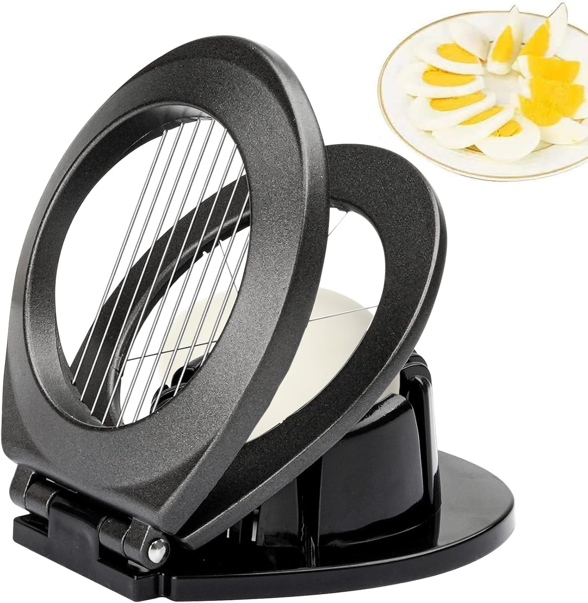 Egg Slicer, Egg Slicer for Hard Boiled Eggs, Egg Cutter Heavy Duty Aluminium for Egg Strawberry Mushroom Soft Fruit, Stainless Steel Wire with 3 Slicing Styles - Grey