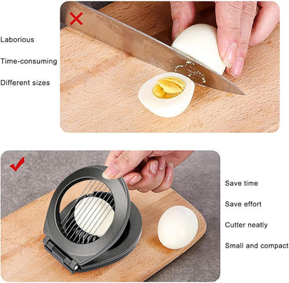 Egg Slicer, Egg Slicer for Hard Boiled Eggs, Egg Cutter Heavy Duty Aluminium for Egg Strawberry Mushroom Soft Fruit, Stainless Steel Wire with 3 Slicing Styles - Grey