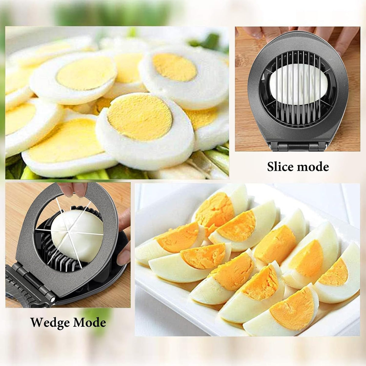 Egg Slicer, Egg Slicer for Hard Boiled Eggs, Egg Cutter Heavy Duty Aluminium for Egg Strawberry Mushroom Soft Fruit, Stainless Steel Wire with 3 Slicing Styles - Grey