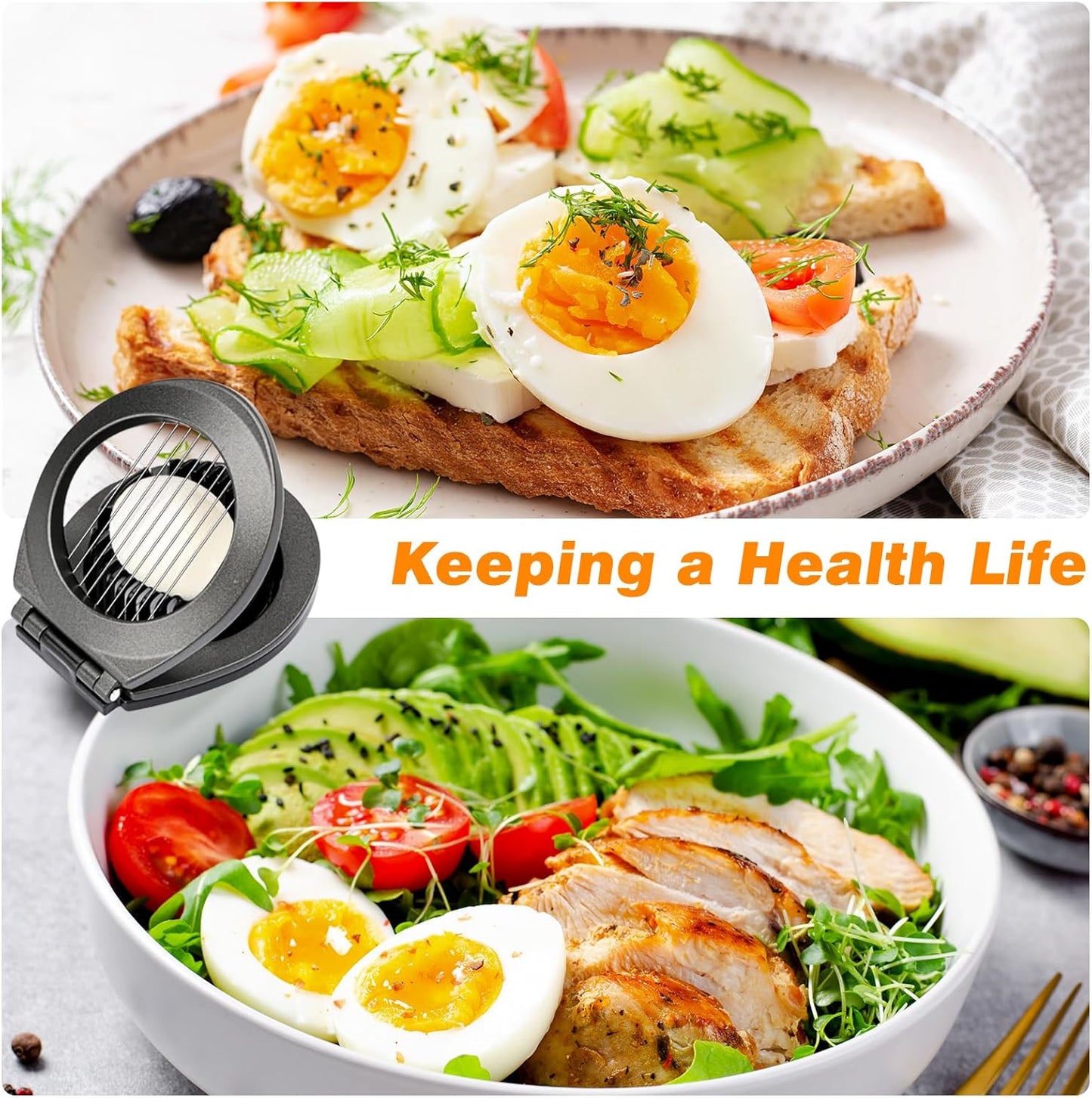 Egg Slicer, Egg Slicer for Hard Boiled Eggs, Egg Cutter Heavy Duty Aluminium for Egg Strawberry Mushroom Soft Fruit, Stainless Steel Wire with 3 Slicing Styles - Grey