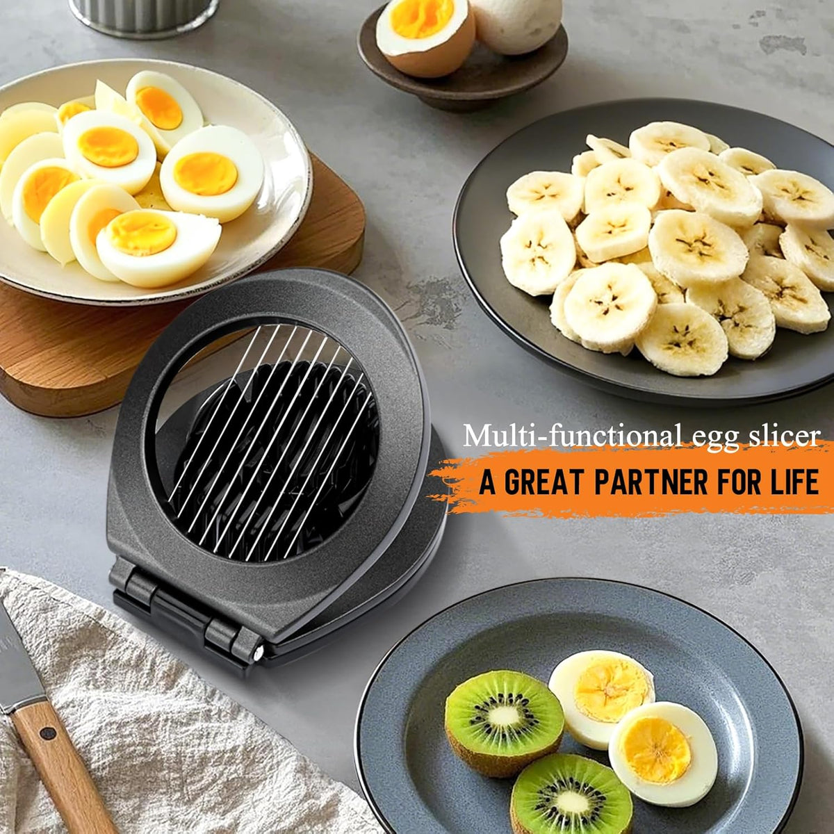 Egg Slicer, Egg Slicer for Hard Boiled Eggs, Egg Cutter Heavy Duty Aluminium for Egg Strawberry Mushroom Soft Fruit, Stainless Steel Wire with 3 Slicing Styles - Grey