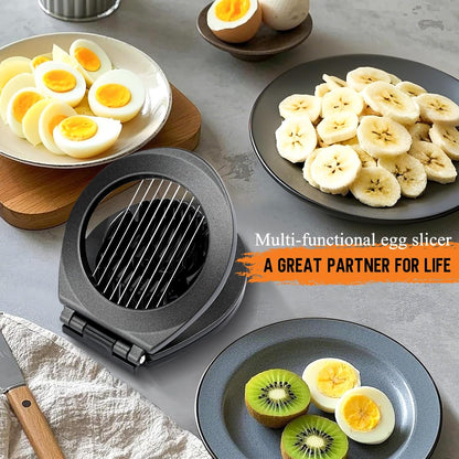 Egg Slicer, Egg Slicer for Hard Boiled Eggs, Egg Cutter Heavy Duty Aluminium for Egg Strawberry Mushroom Soft Fruit, Stainless Steel Wire with 3 Slicing Styles - Grey
