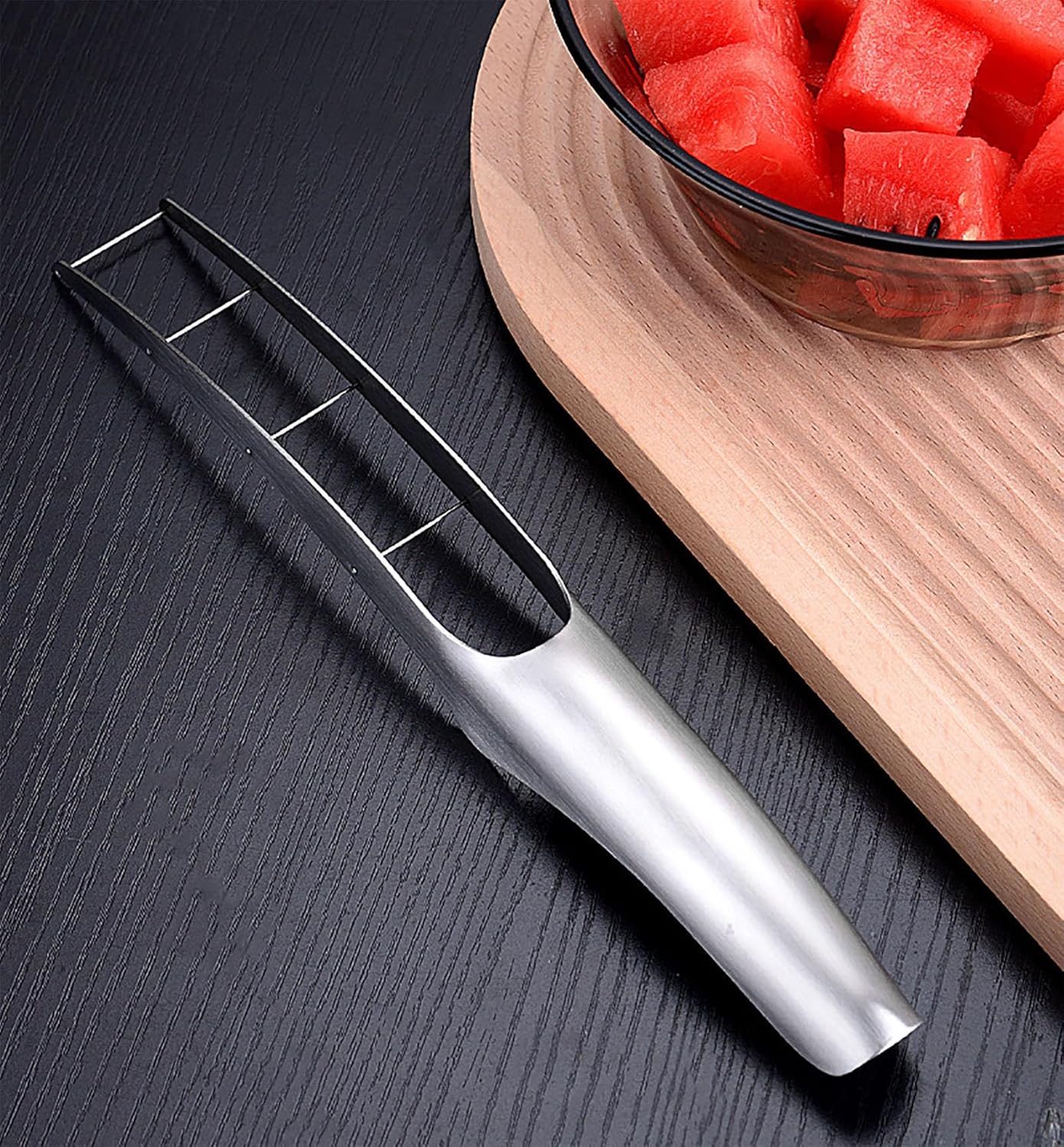 Watermelon Cutter Slicer with 2 Pieces Forks, Stainless Steel | Watermelon Cube Cutter, Watermelon Knife, Melon Slicer, Cube Cutters Fruit Vegetable Knives, Kitchen Gadget