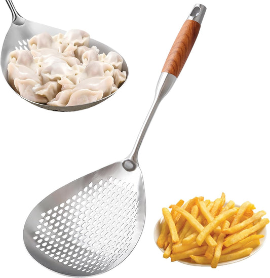 Skimmer Slotted Spoon, 304 Stainless Steel Spider Strainer Skimmer Ladle Spoon for Cooking and Frying, Pasta Strainer Spoon, 5.8 Inch