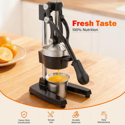 Manual Cast Iron Juicer, Commercial Lemon Squeezer, Professional Citrus Juicer, Ideal for Extracting Juice From Lemons, Oranges, and Grapefruits. Easy to Clean. (Gray)