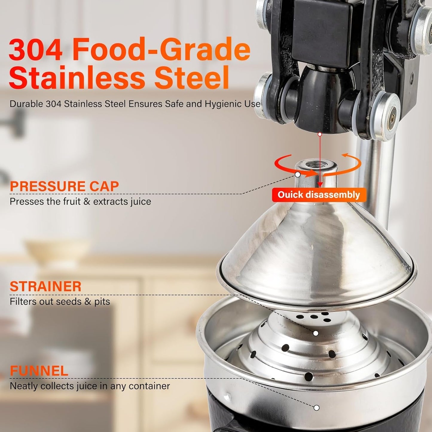 Manual Cast Iron Juicer, Commercial Lemon Squeezer, Professional Citrus Juicer, Ideal for Extracting Juice From Lemons, Oranges, and Grapefruits. Easy to Clean. (Gray)