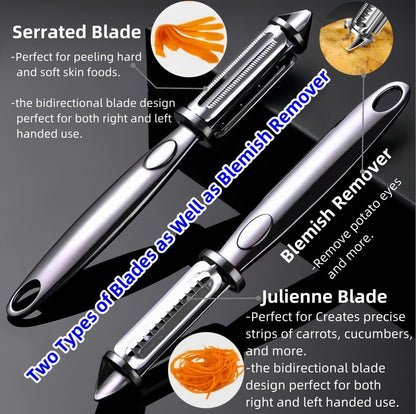 Premium Swivel Vegetable I-Peeler For Kitchen, Potato Peelers With Blemish remover For Home Cooks and Chefs,Stainless Steel Serrated and Julienne blade (Silver)