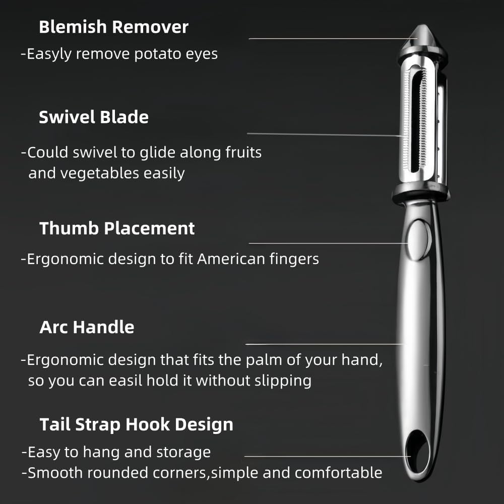 Premium Swivel Vegetable I-Peeler For Kitchen, Potato Peelers With Blemish remover For Home Cooks and Chefs,Stainless Steel Serrated and Julienne blade (Silver)