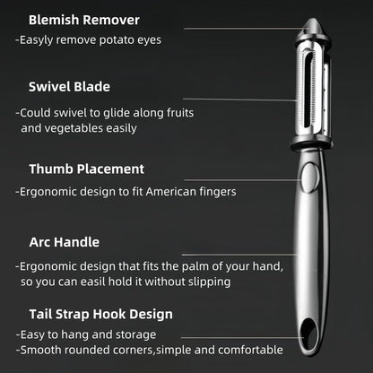 Premium Swivel Vegetable I-Peeler For Kitchen, Potato Peelers With Blemish remover For Home Cooks and Chefs,Stainless Steel Serrated and Julienne blade (Silver)