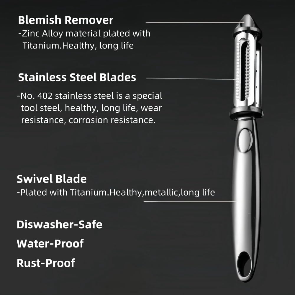 Premium Swivel Vegetable I-Peeler For Kitchen, Potato Peelers With Blemish remover For Home Cooks and Chefs,Stainless Steel Serrated and Julienne blade (Silver)