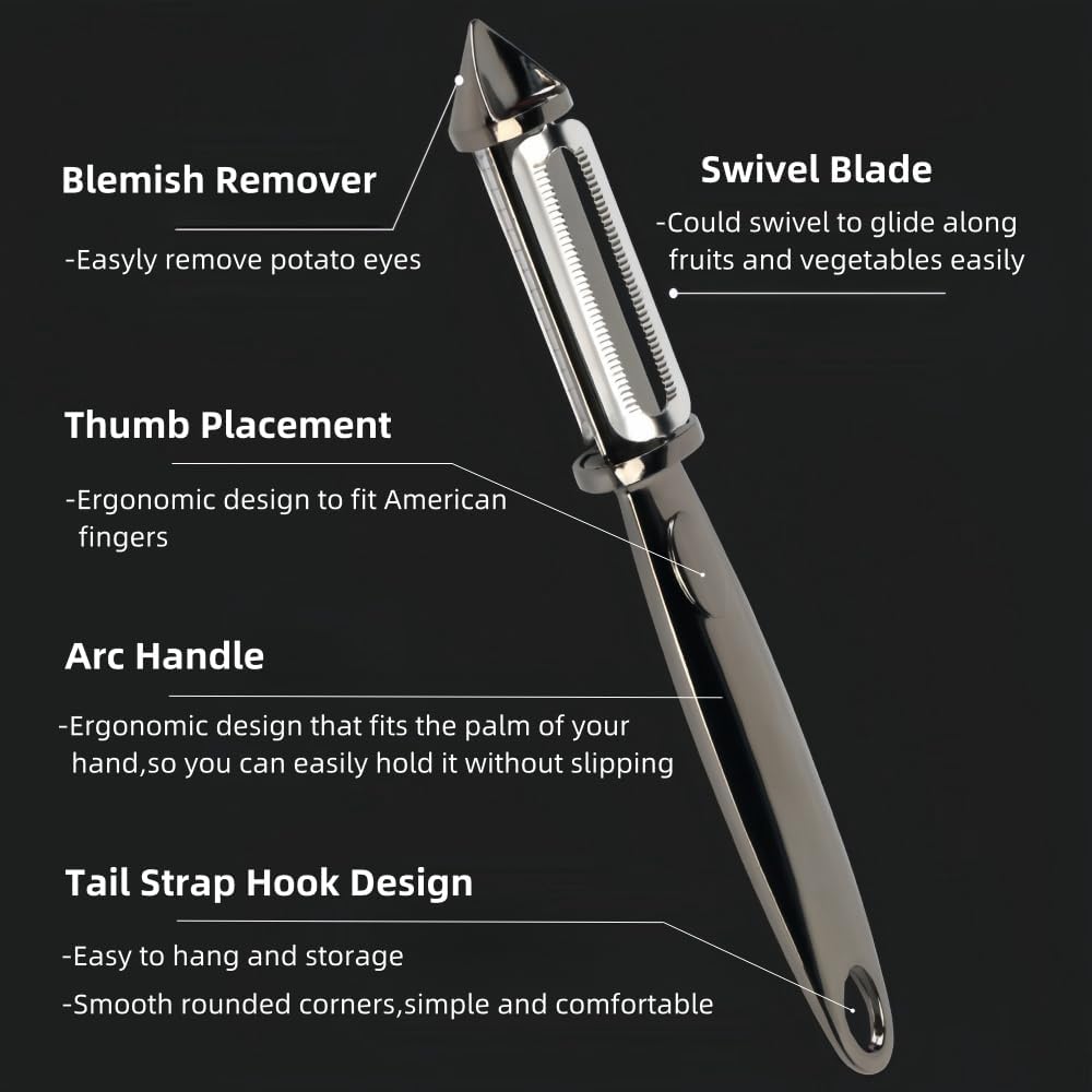 Premium Swivel Vegetable I-Peeler For Kitchen, Potato Peelers With Blemish remover For Home Cooks and Chefs,Stainless Steel Serrated and Julienne blade (Silver)