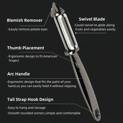 Premium Swivel Vegetable I-Peeler For Kitchen, Potato Peelers With Blemish remover For Home Cooks and Chefs,Stainless Steel Serrated and Julienne blade (Silver)
