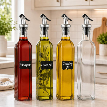 Oil Bottles for Kitchen 4 Pack, 17oz Oil and Vinegar Dispenser Set