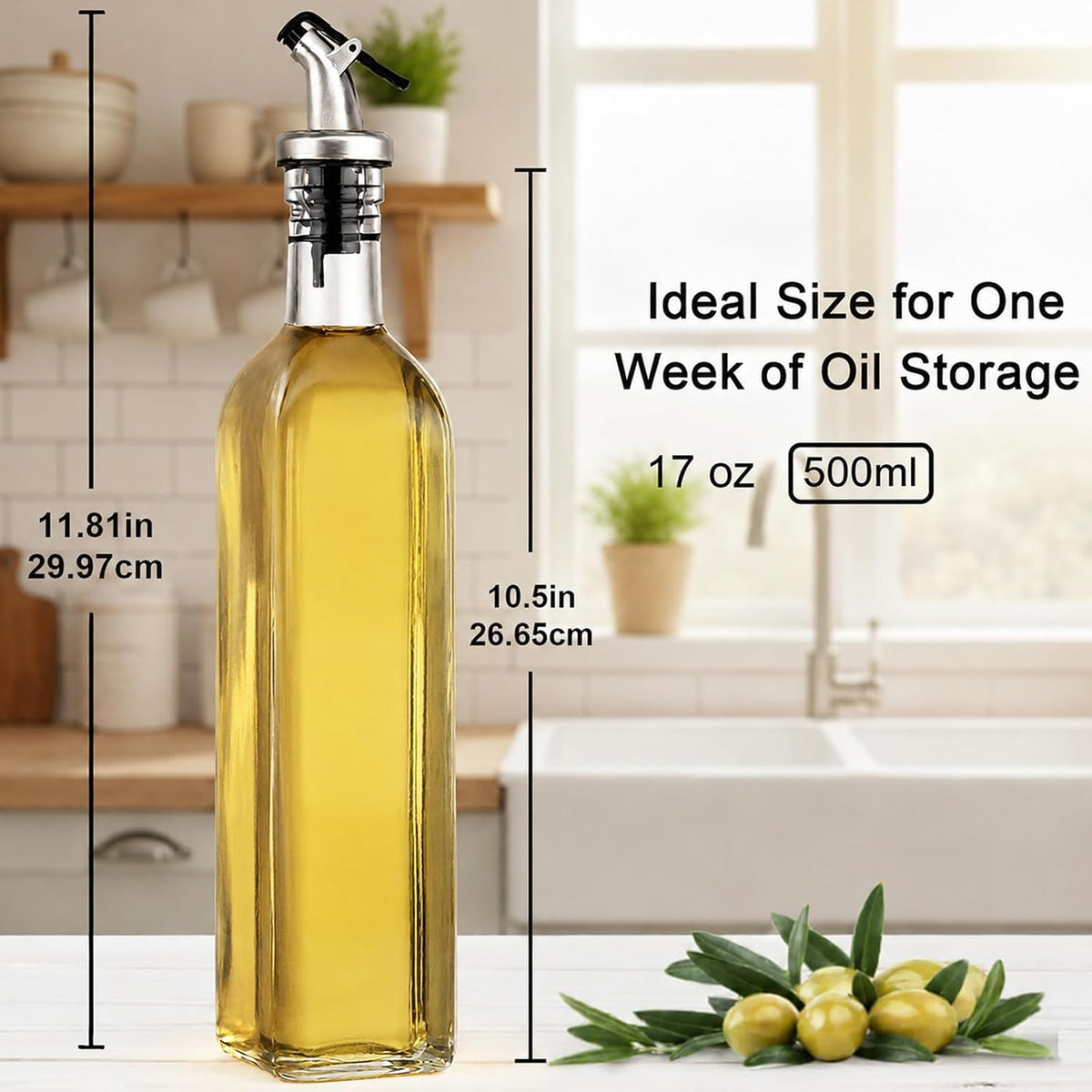 Oil Bottles for Kitchen 4 Pack, 17oz Oil and Vinegar Dispenser Set