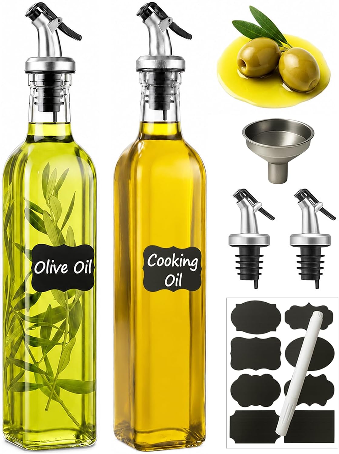 Oil Bottles for Kitchen 4 Pack, 17oz Oil and Vinegar Dispenser Set