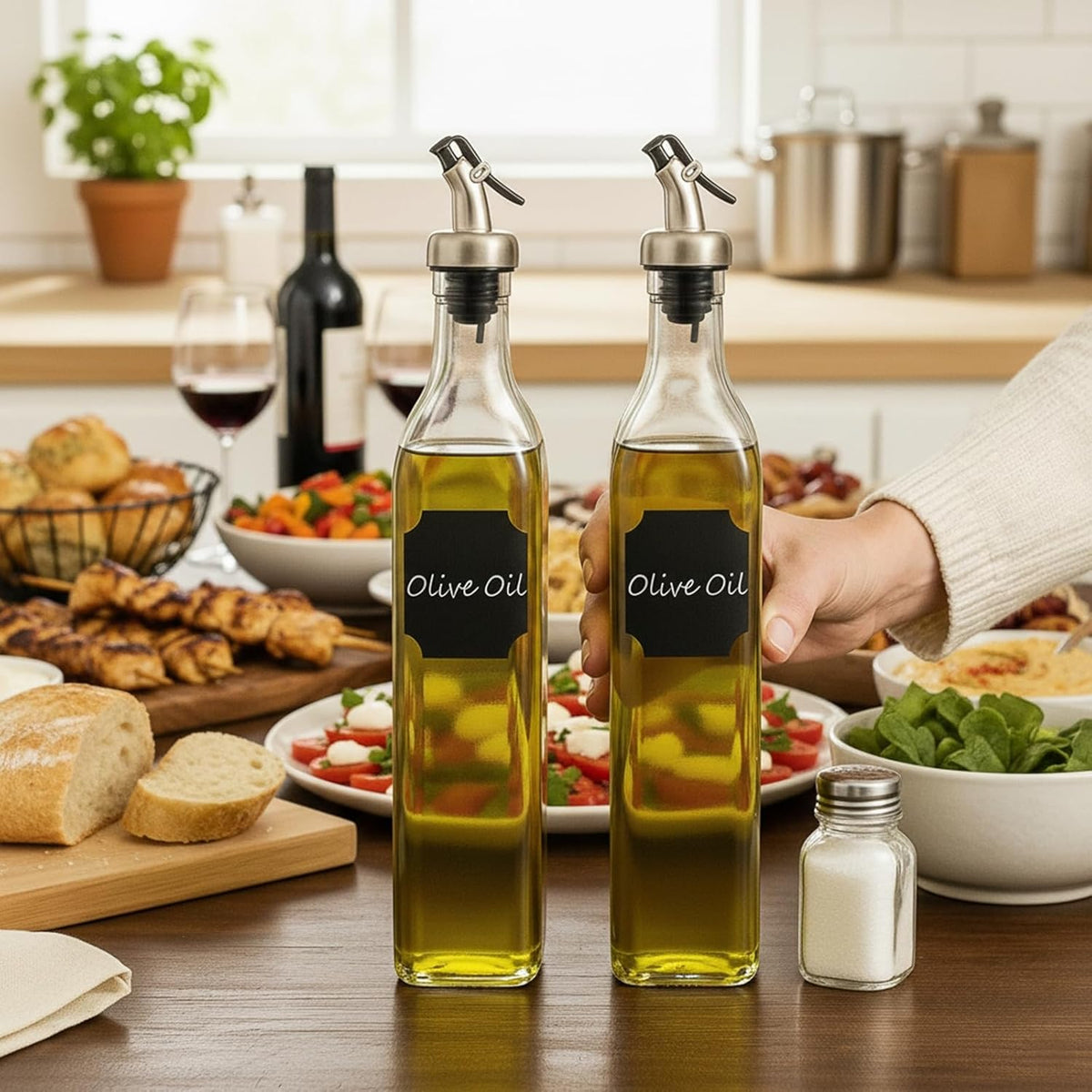 Oil Bottles for Kitchen 4 Pack, 17oz Oil and Vinegar Dispenser Set