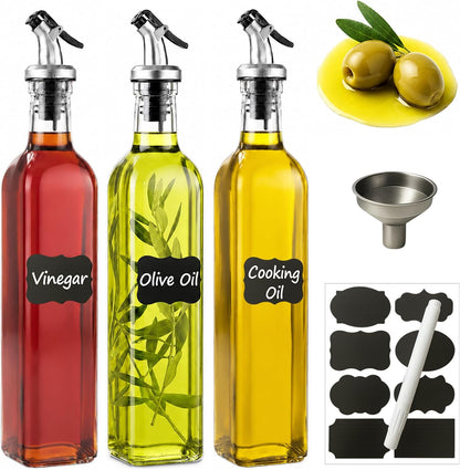 Oil Bottles for Kitchen 4 Pack, 17oz Oil and Vinegar Dispenser Set
